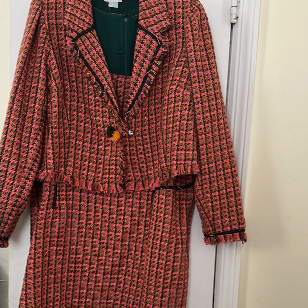 Anthropology Maeve Pink and Black Tweed Skirt Suit size 20W